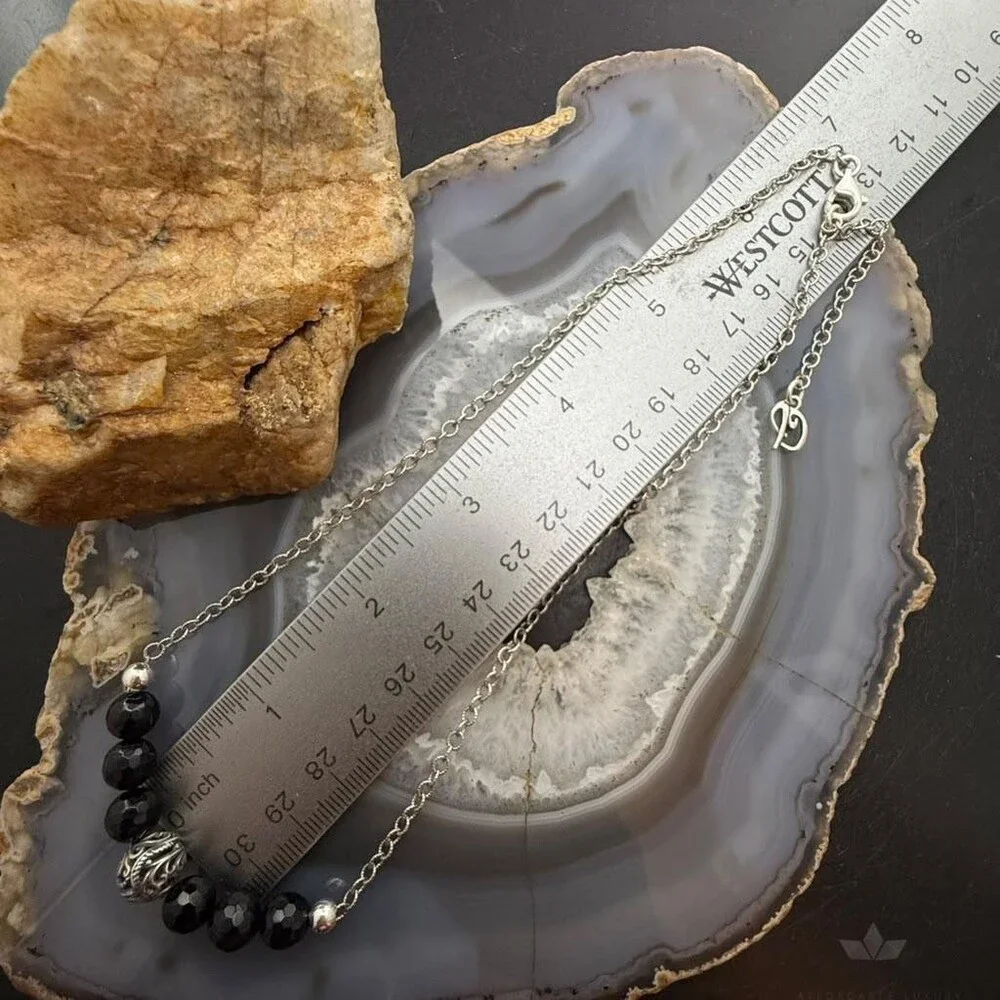 Carolyn Pollack Sterling Silver 6 Faceted Onyx w/Swirl Beads 15